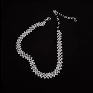 Simulated Diamond Choker Tennis Necklace V Shaped Crystal Collar 12-16” Lobster